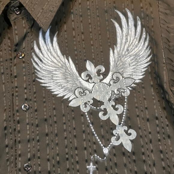 Vintage Patroncito Button Up Shirt Men XL All Black XXL Sleeve Gothic Y2K Cross - Picture 1 of 8